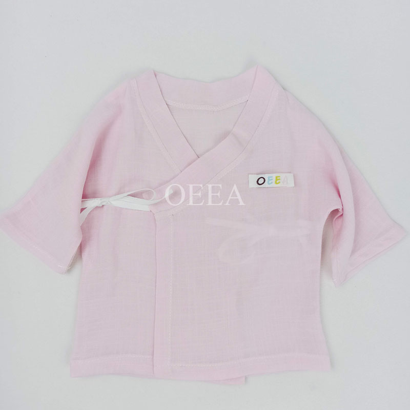 OEEA Pink linen summer cloth Baby Bodysuit