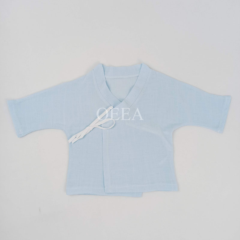 OEEA Sky blue linen cloth Baby Bodysuit