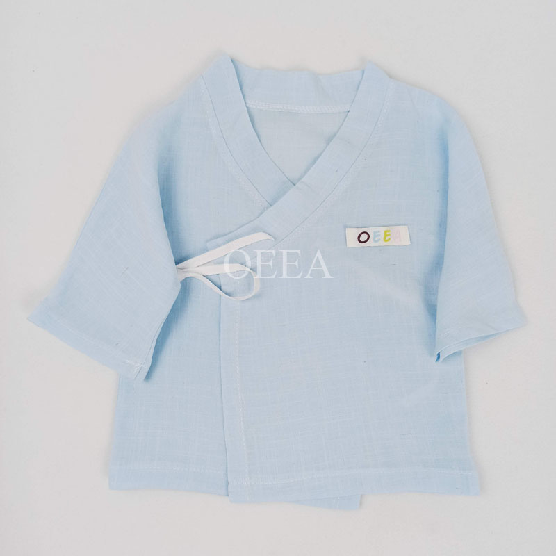 OEEA Sky blue linen cloth Baby Bodysuit